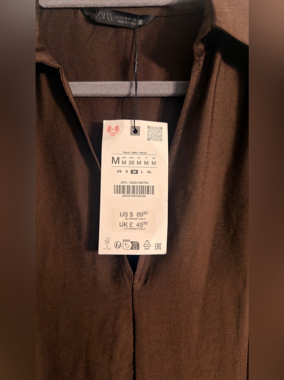 Zara Brown Cap-Sleeve Midi Shirt Dress NWT (small flaw pic 6) - Picture 3 of 8